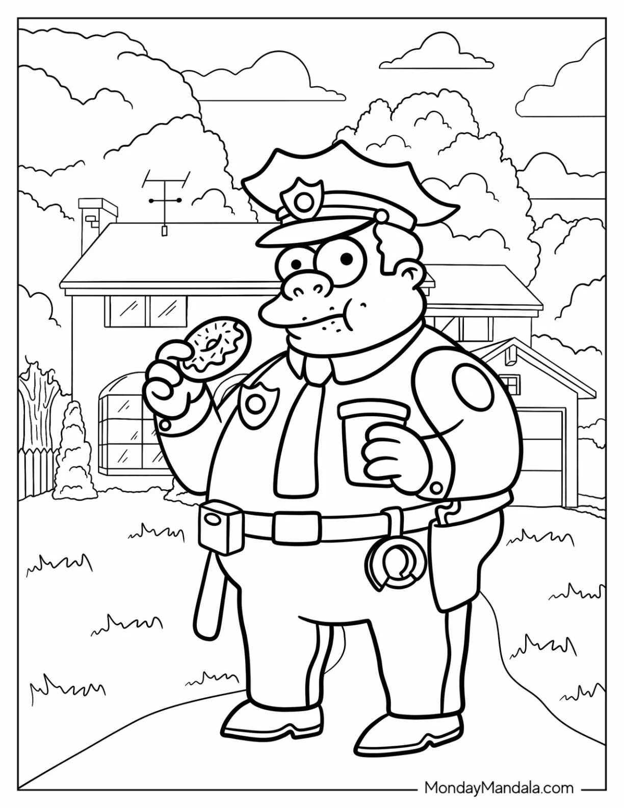 Simpsons Coloring Pages Of Chief Wiggum Eating A Donut coloring page — printable line art