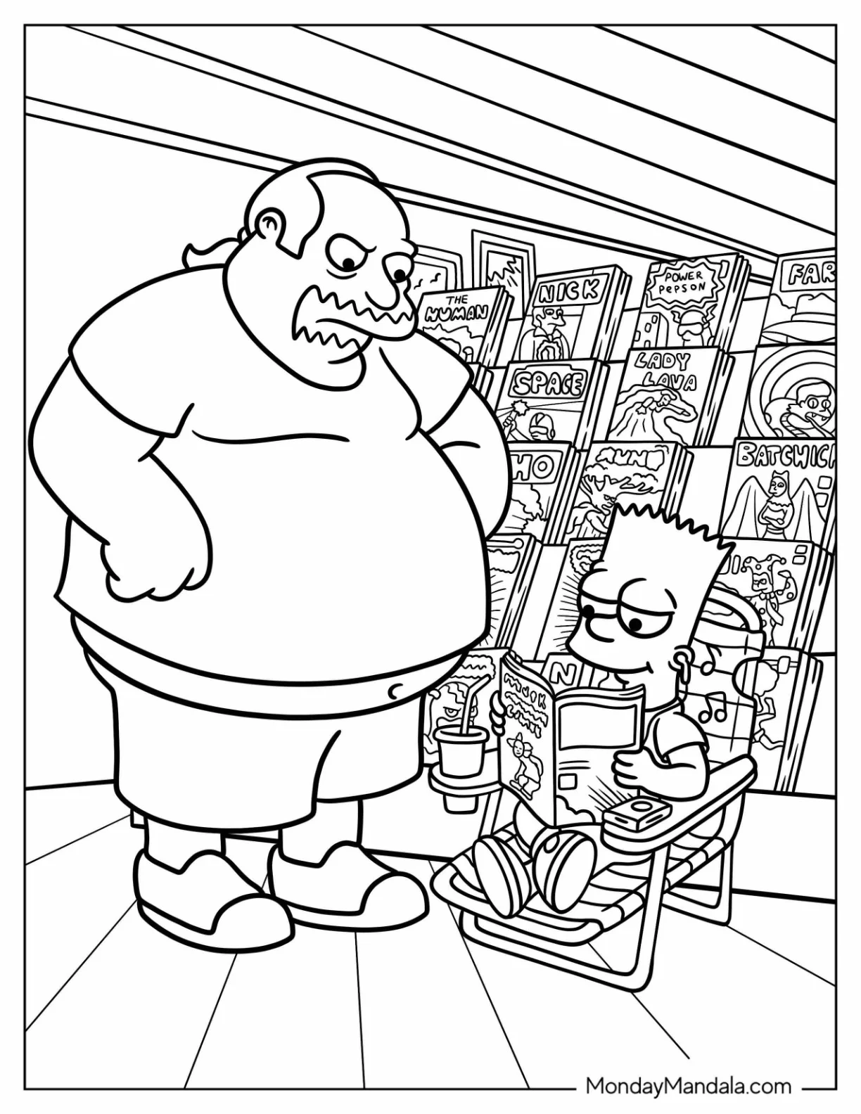 Simpsons Coloring Pages Of Combic Book Guy Jeff Albertson Frowning At Bart Simpson coloring page