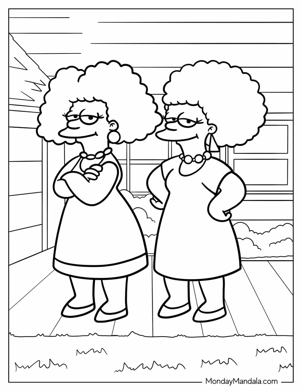 Simpsons Coloring Pages Of Cool Patty And Selma Bouvier coloring page — printable line art