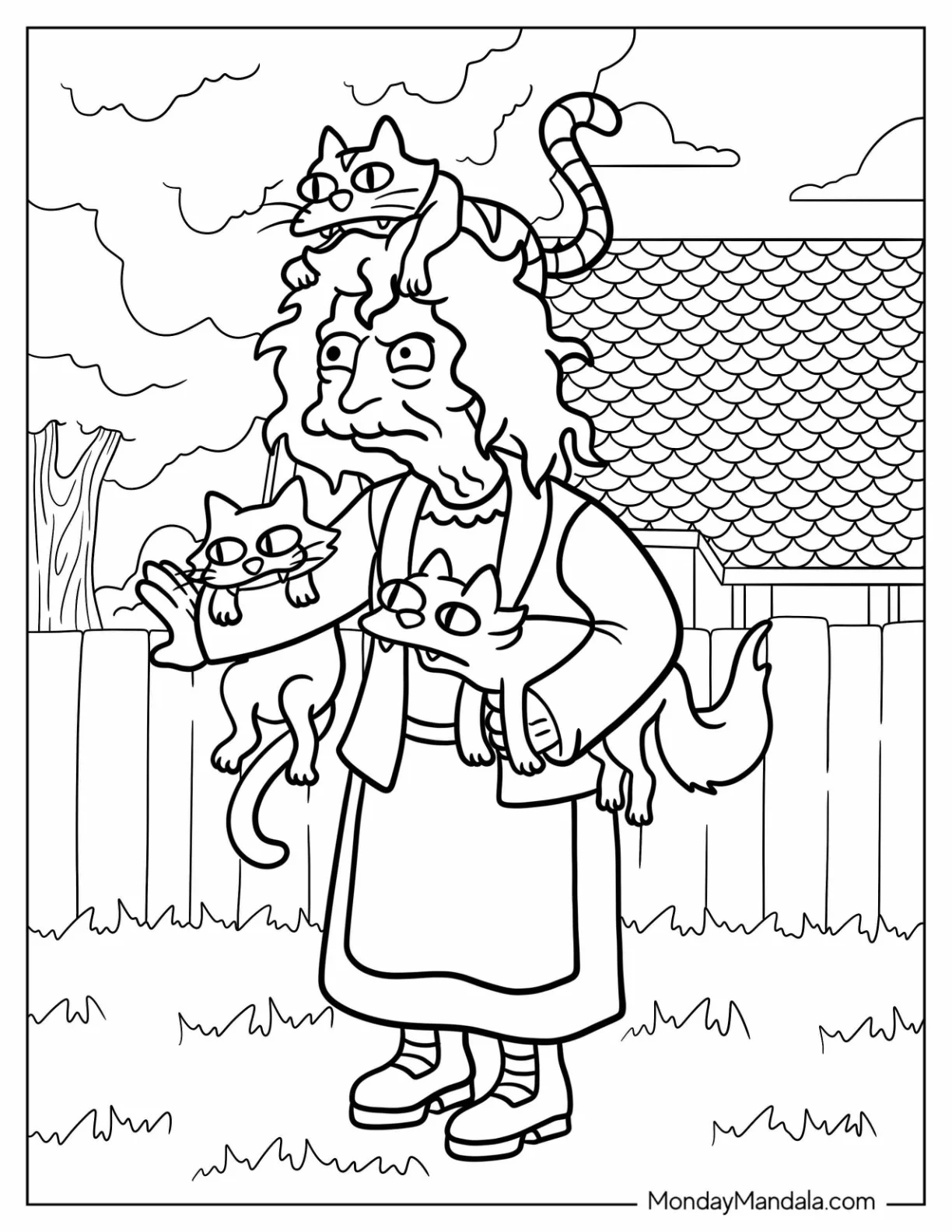 Simpsons Coloring Pages Of Crazy Cat Lady With Her Kittens coloring page