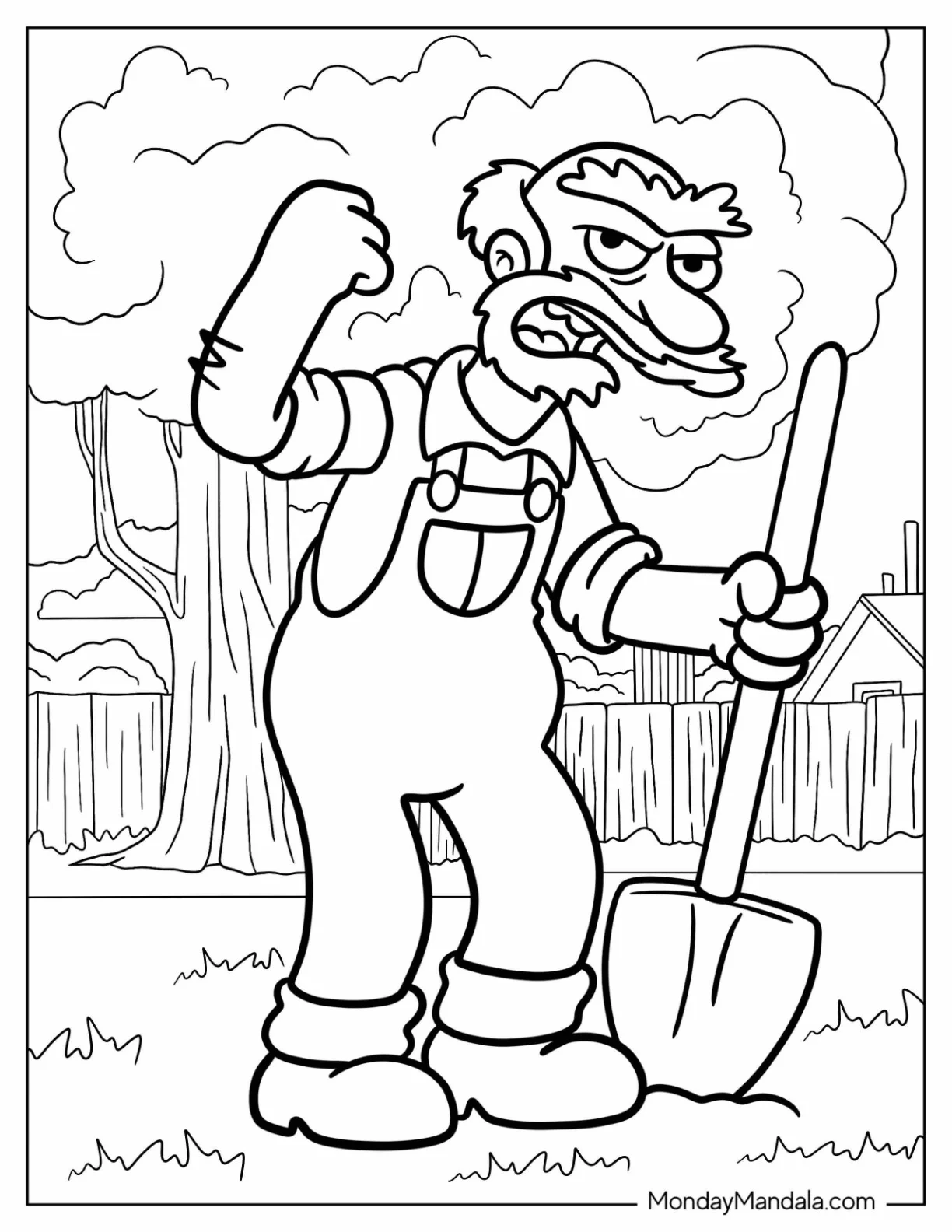 Simpsons Coloring Pages Of Groundskeeper Willie Shaking His Fist In Anger coloring page