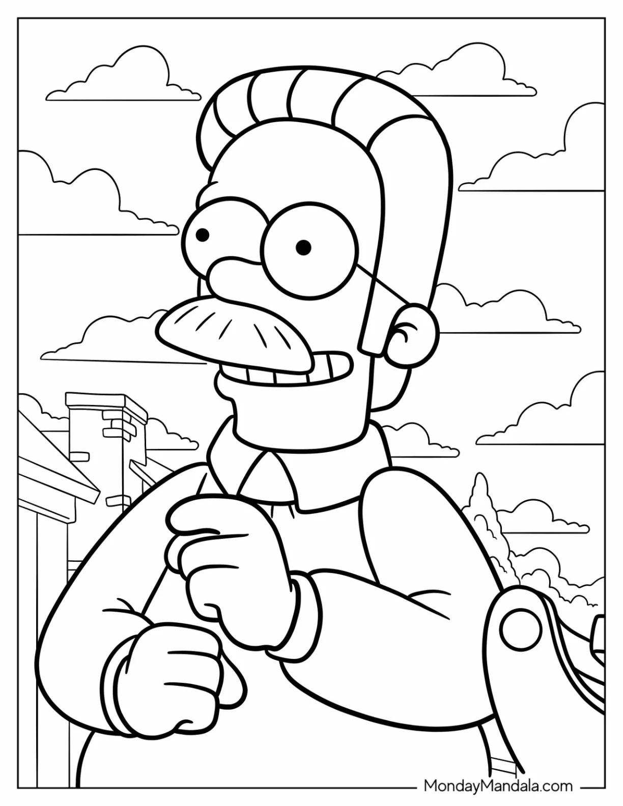 Simpsons Coloring Pages Of Happy Ned Flanders coloring page — printable line art
