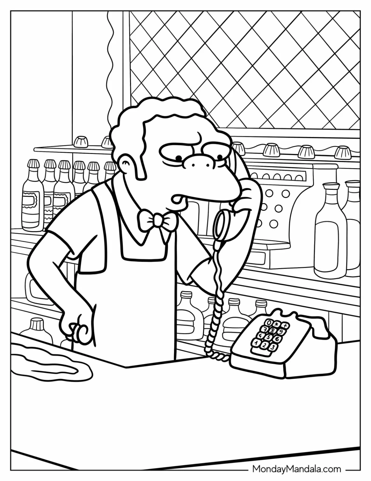 Simpsons Coloring Pages Of Moe Using His Prank Phone coloring page