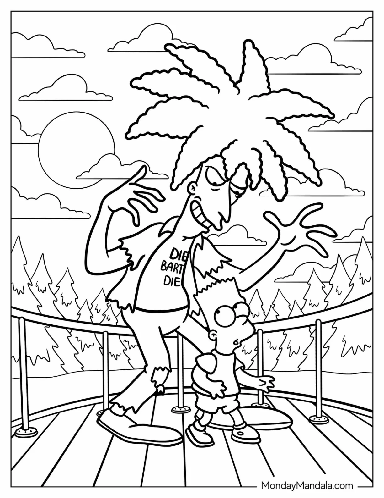Simpsons Coloring Pages Of  Sideshow Bob Scaring Bart Simpson coloring page