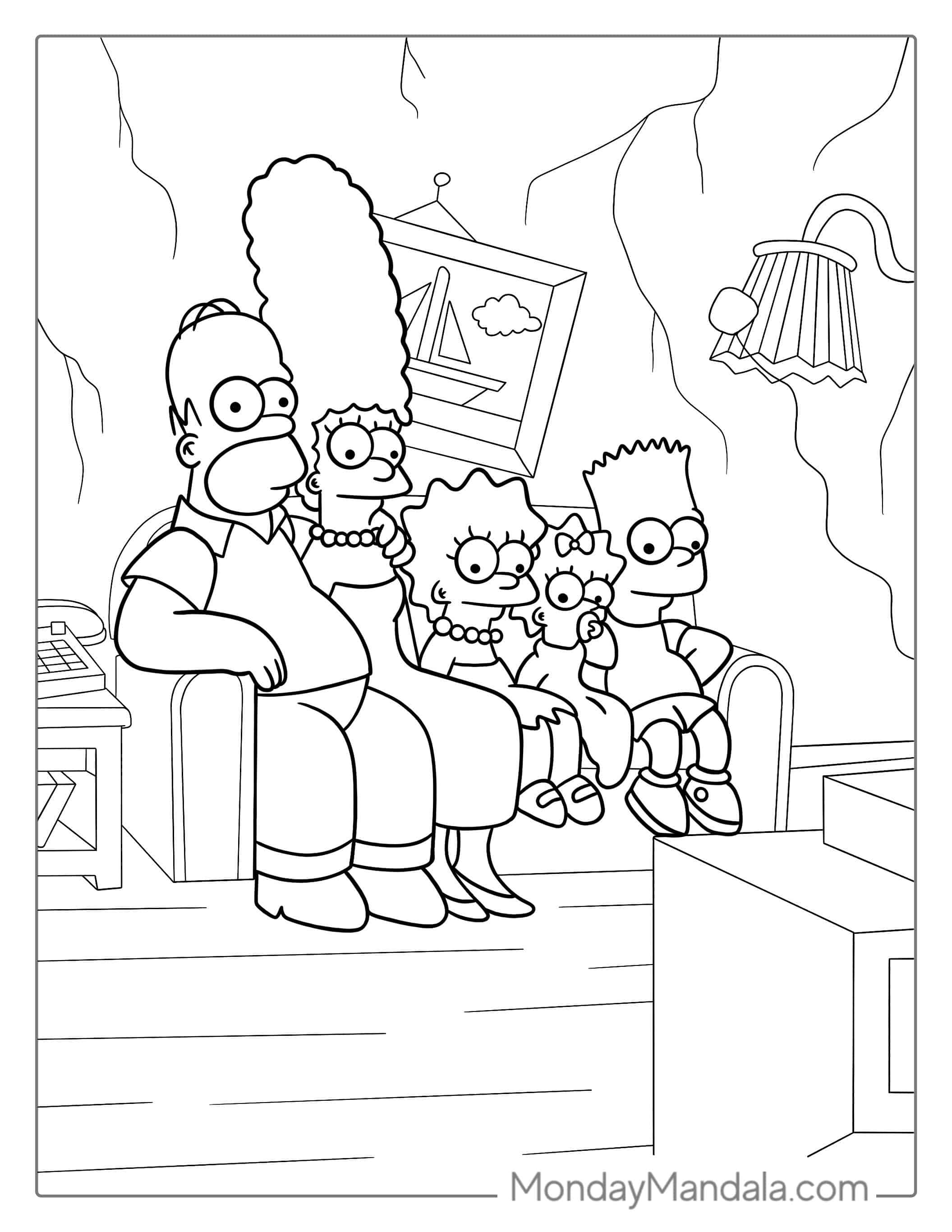 Simpsons Family Sitting On Couch To Color coloring page