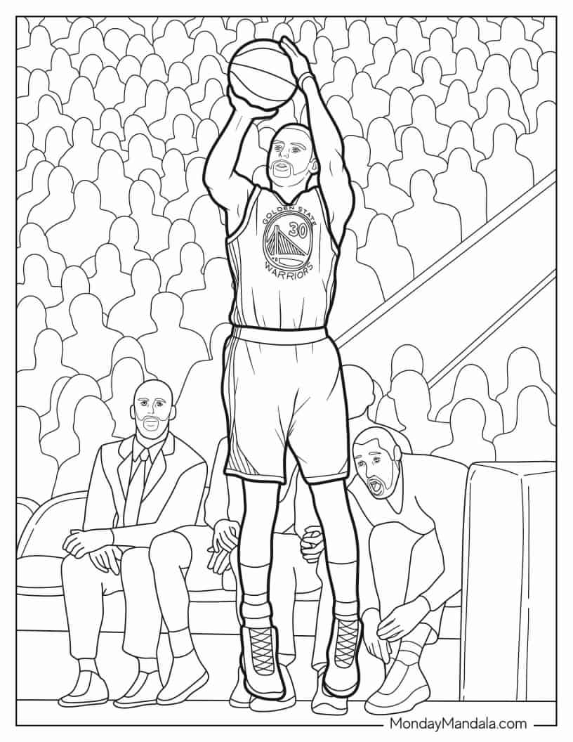Detailed Coloring Page Of Stephen Curry About To Shoot coloring page — printable line art