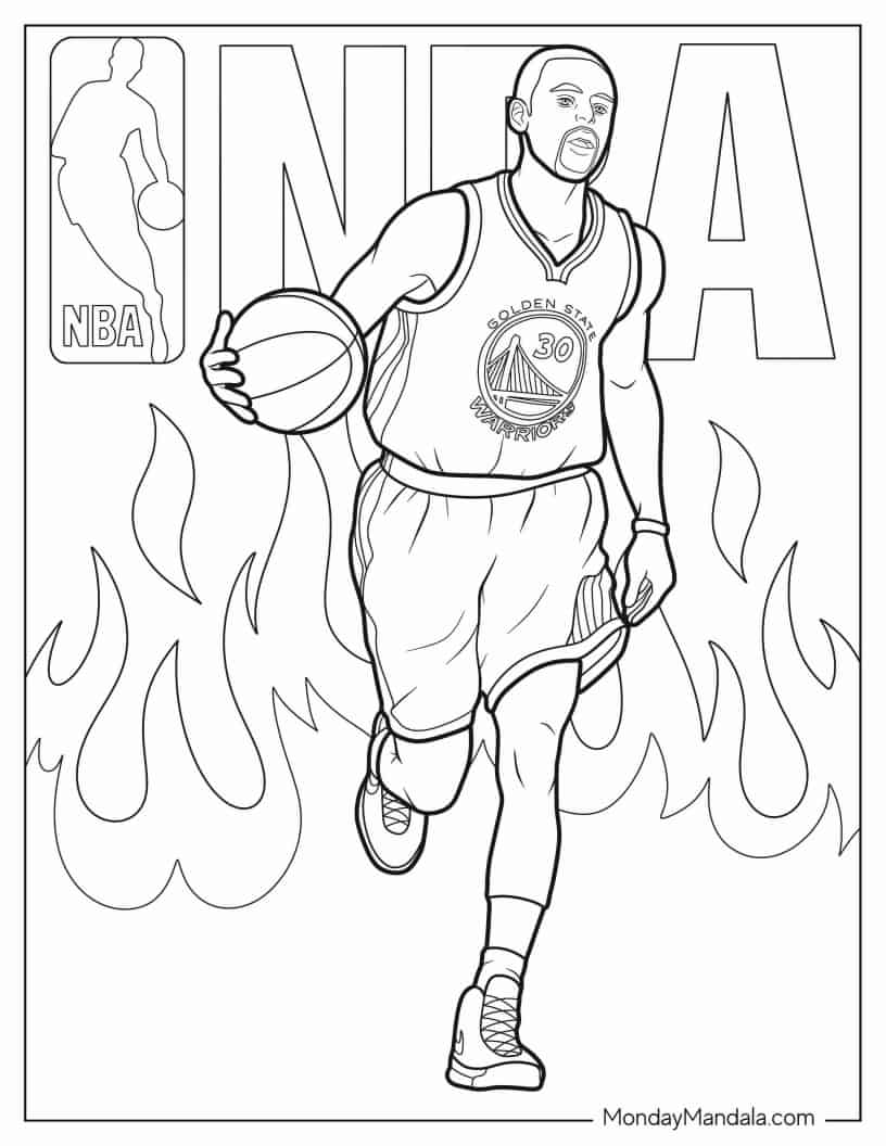 Stephen Curry NBA Poster coloring page — printable line art