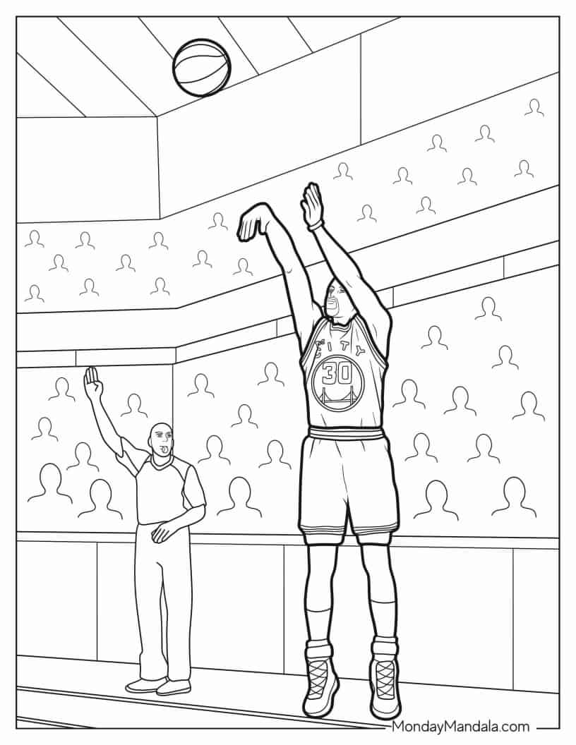 Stephen Curry Shooting Ball Coloring In For Kids coloring page