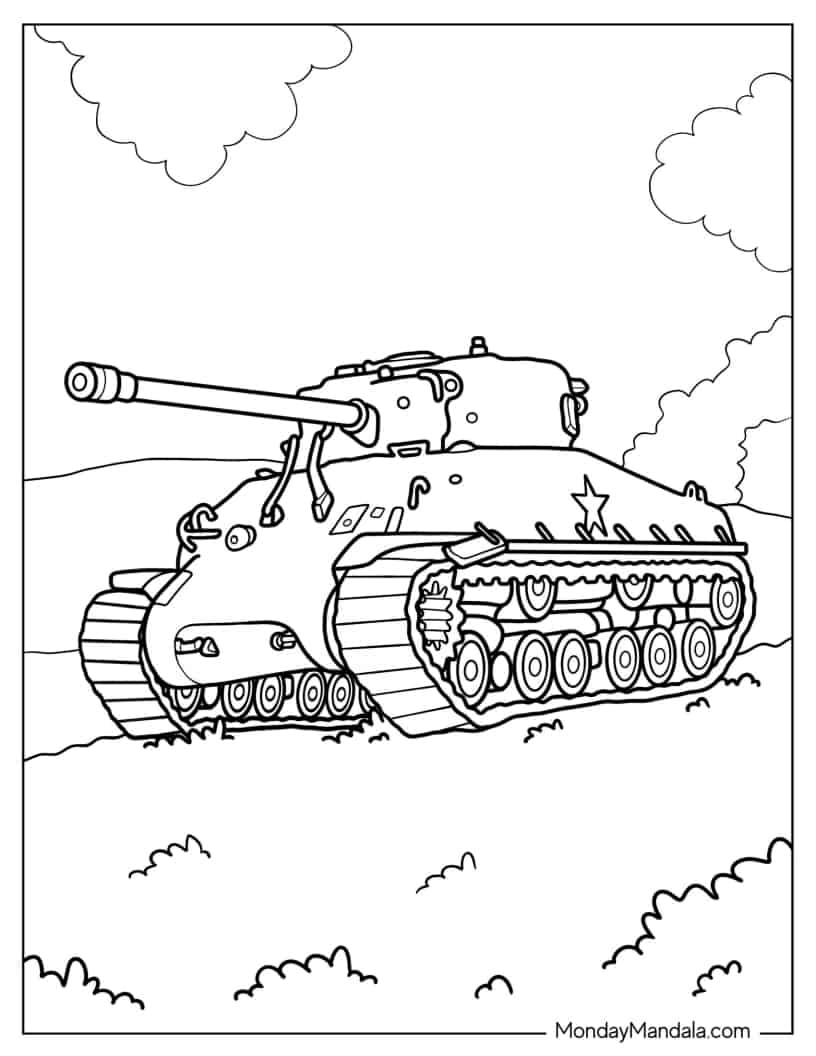 Coloring Page of Military Tank on Standby coloring page