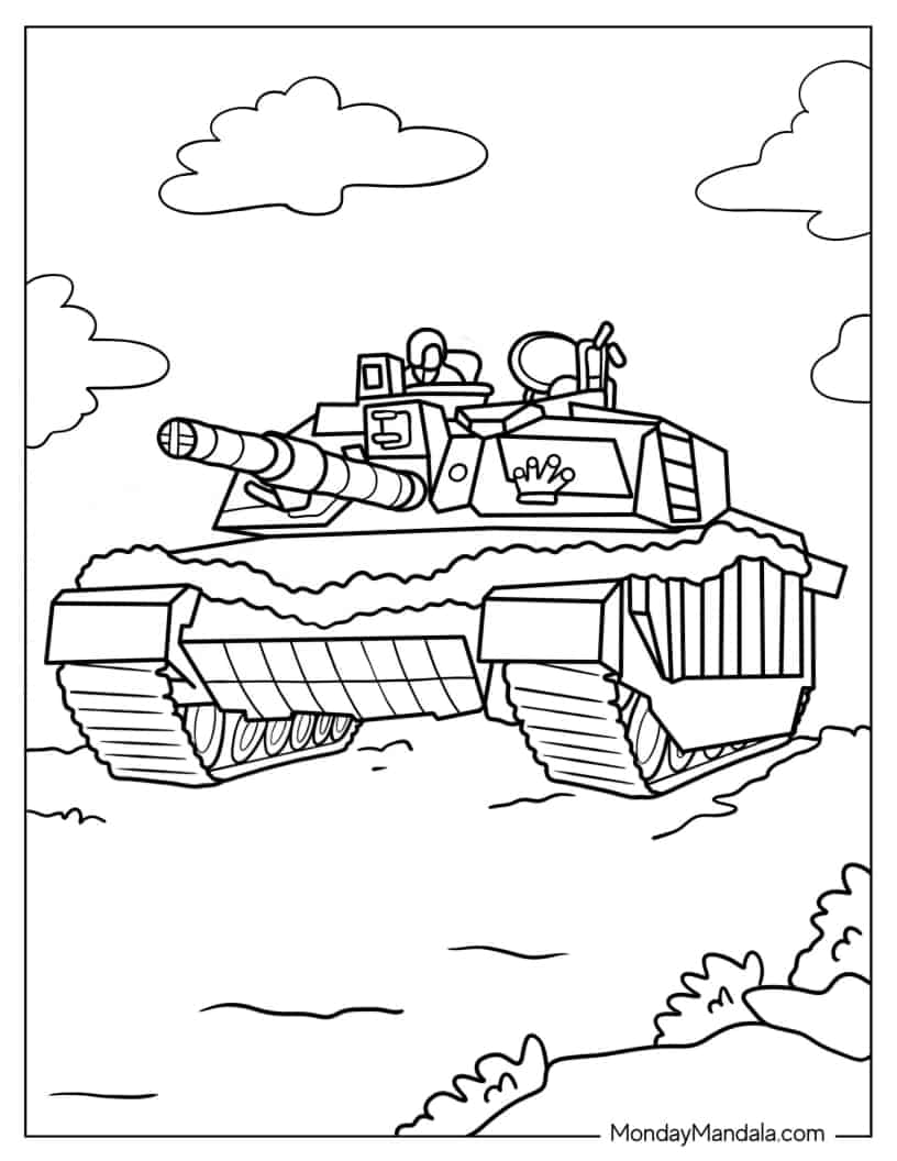 Coloring Sheet of Challenger 2 British Tank With Gunner coloring page