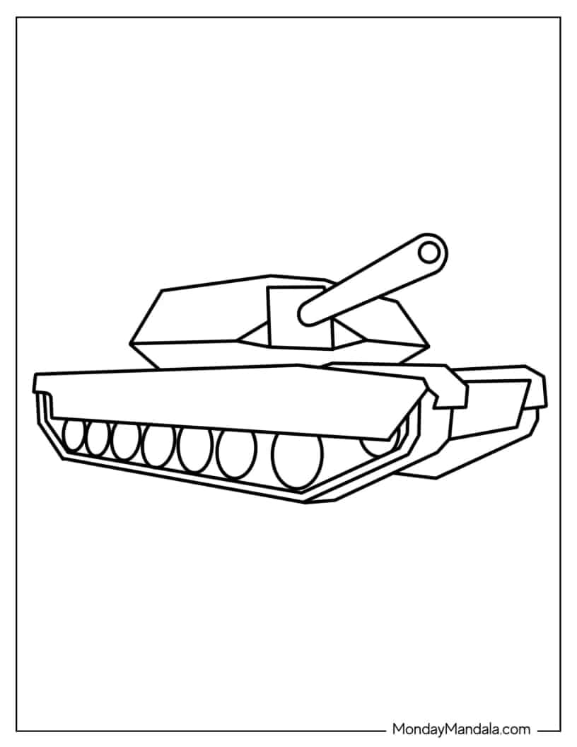 Easy Military Tank Outline for Preschoolers coloring page