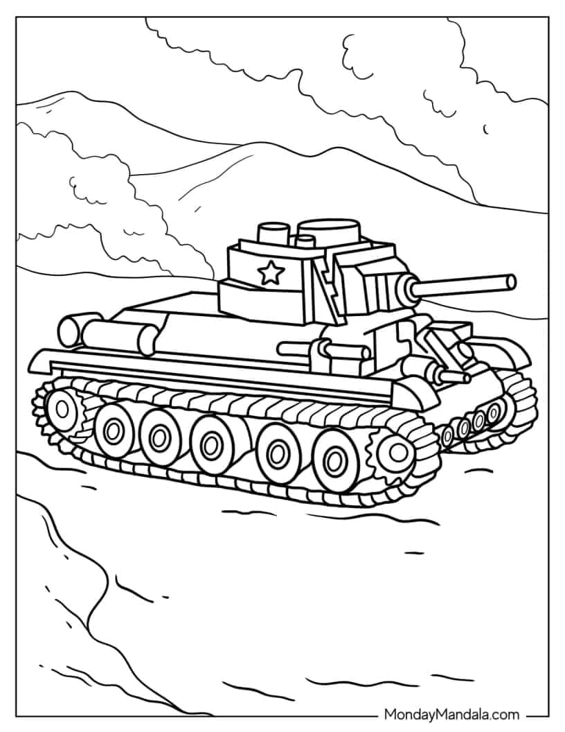 Easy T-34-76 Tank for Coloring In coloring page