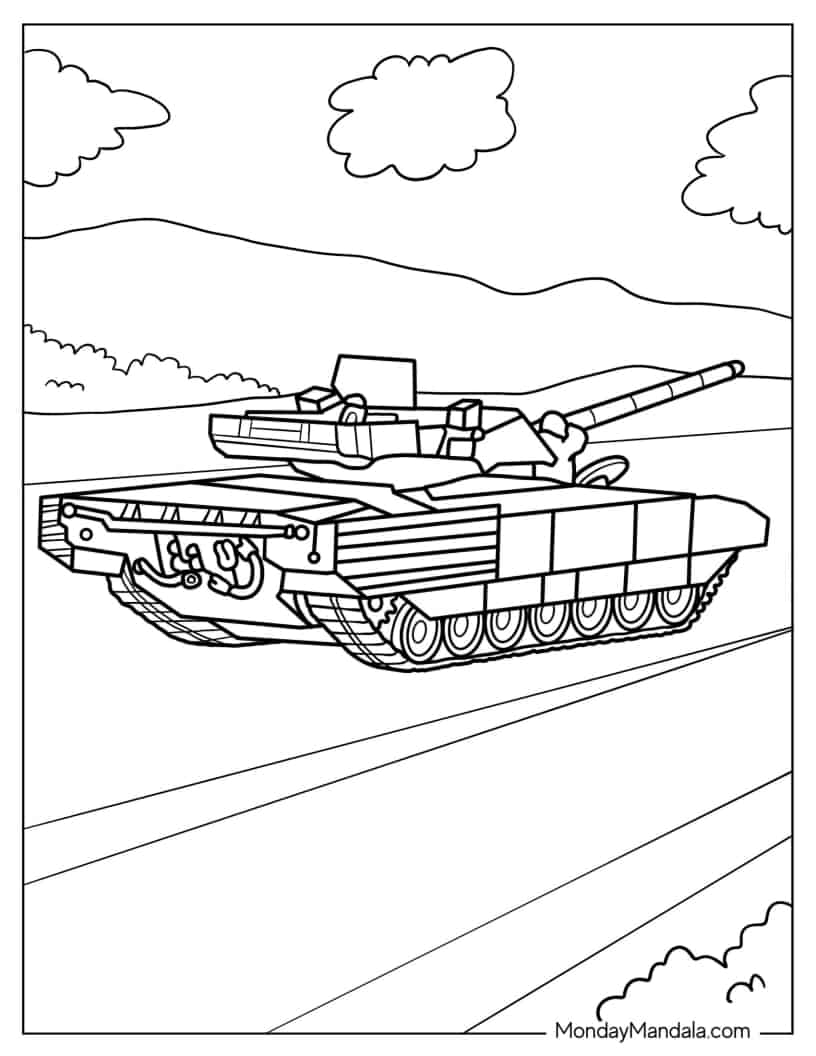 Outline of T-14 Armata Tank For Kids coloring page