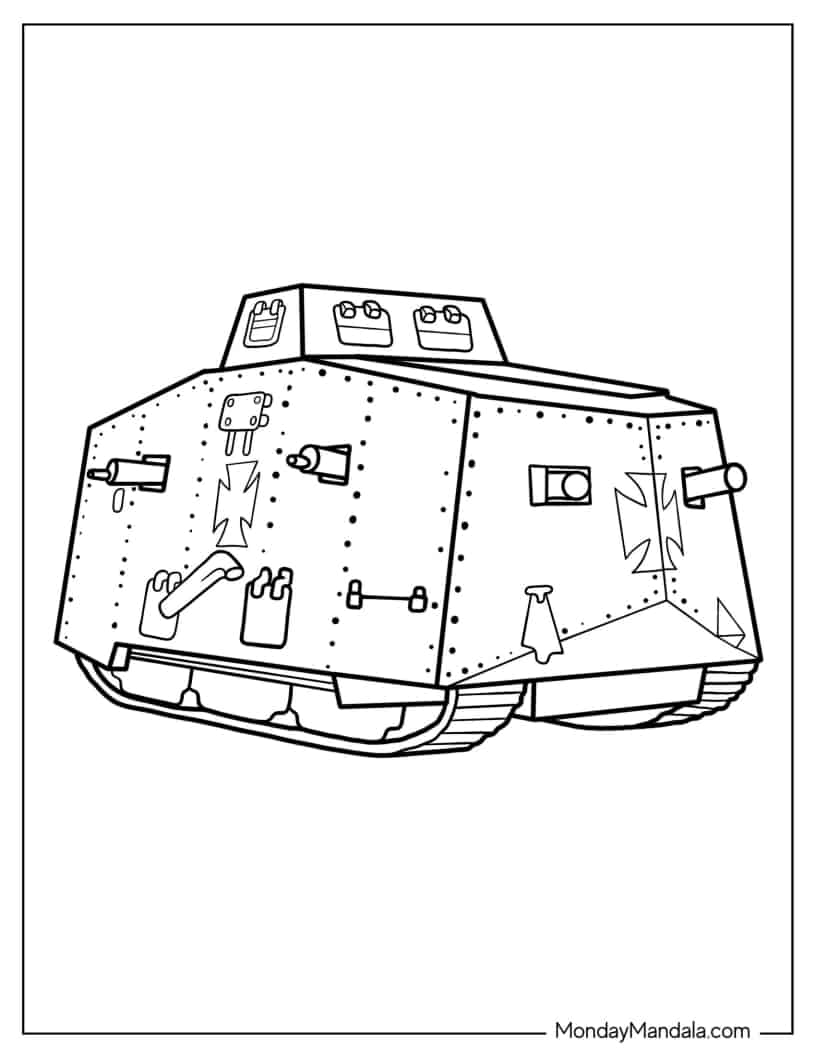 Simple Military Tank for Preschoolers to Color In coloring page
