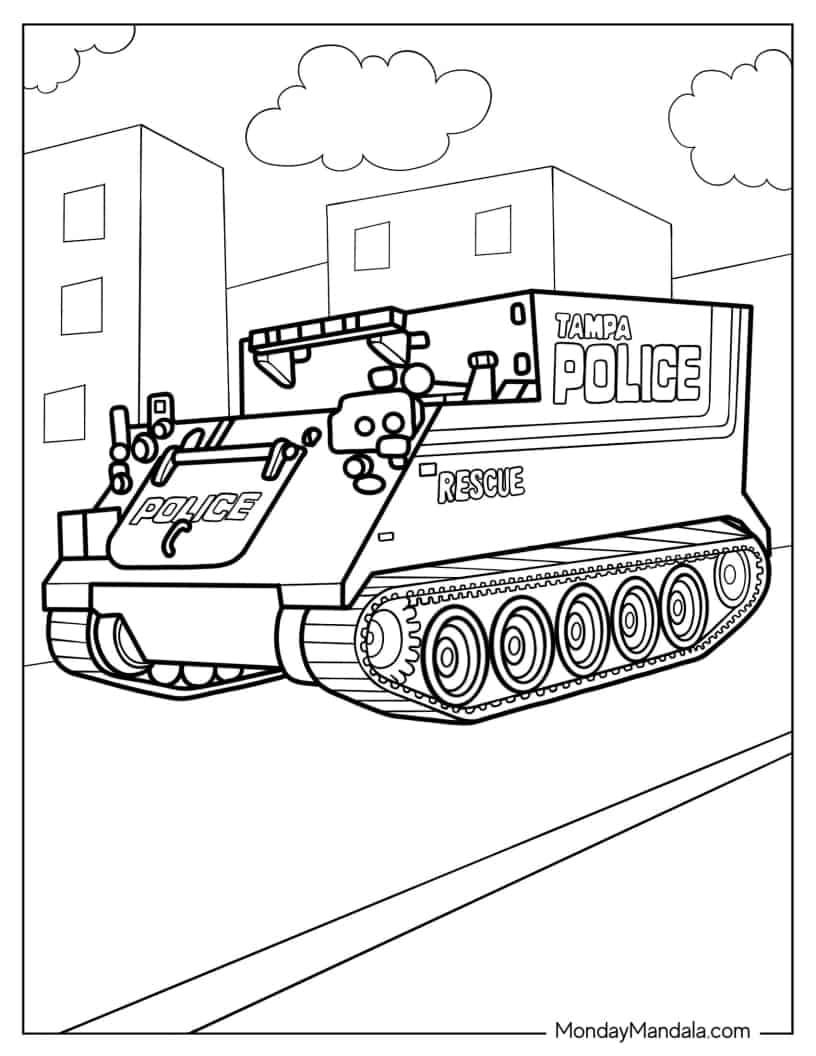 Tampla Police Armored Tank coloring page
