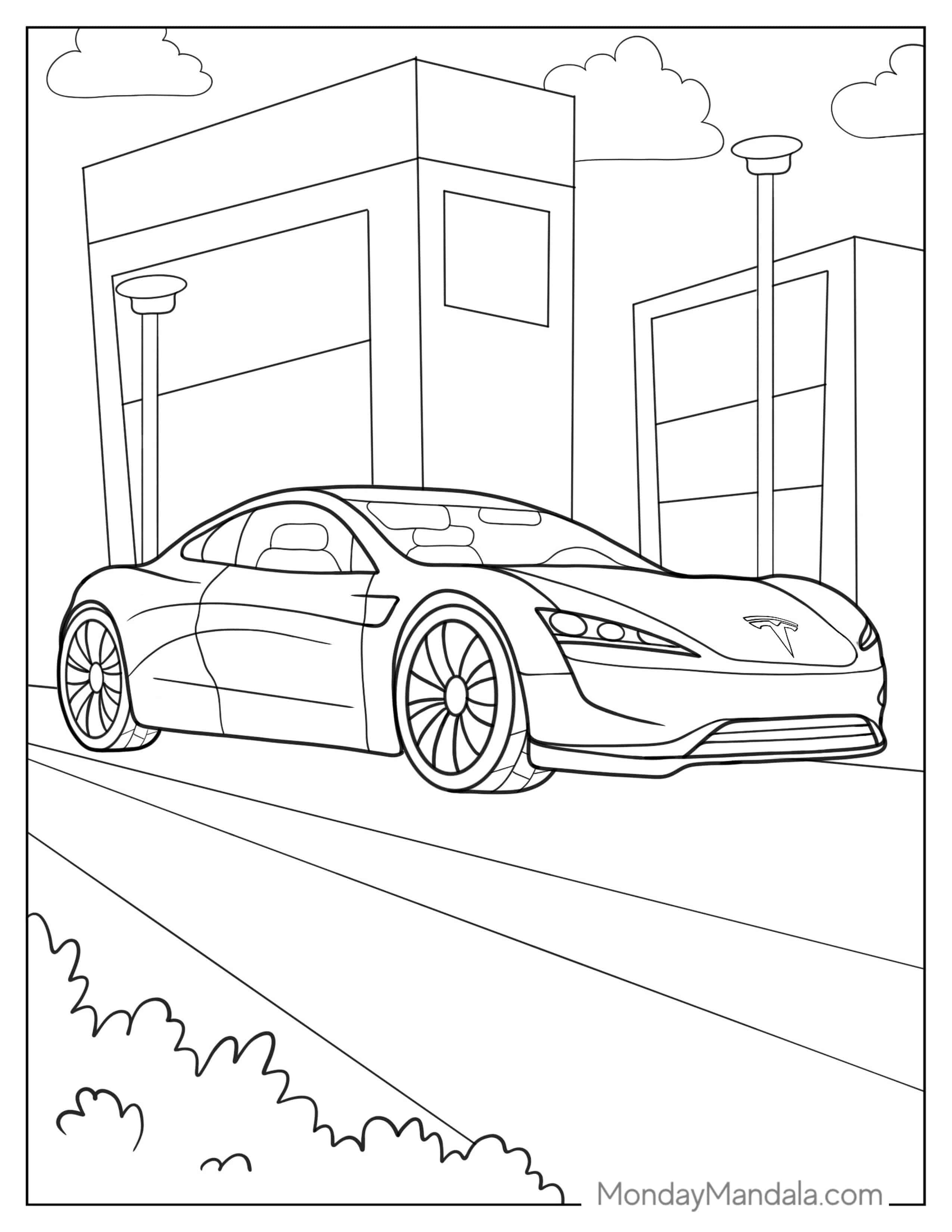Coloring Page Of Tesla Roadster coloring page