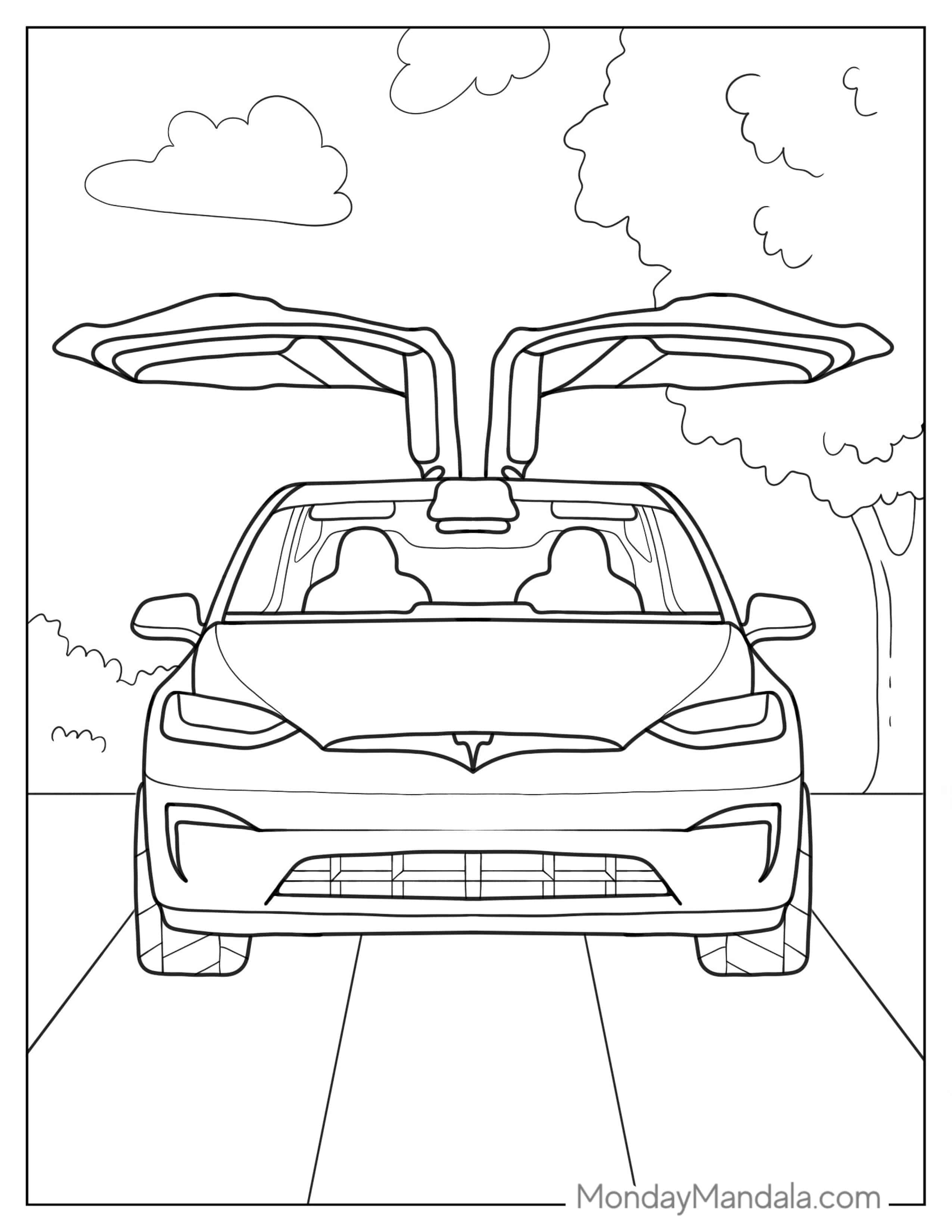 Coloring Sheet Of a Tesla Model X coloring page