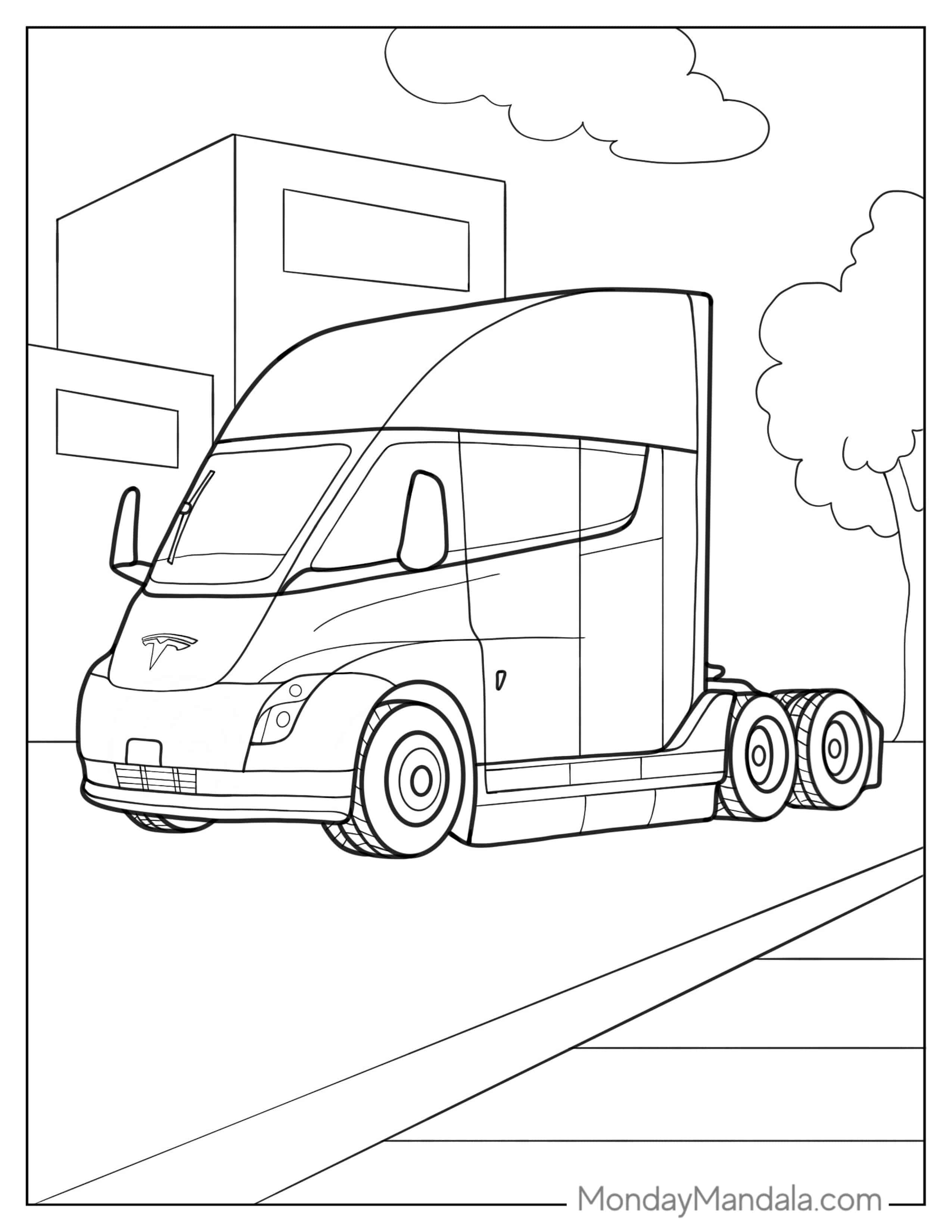 Coloring Sheet Of a Tesla Semi coloring page