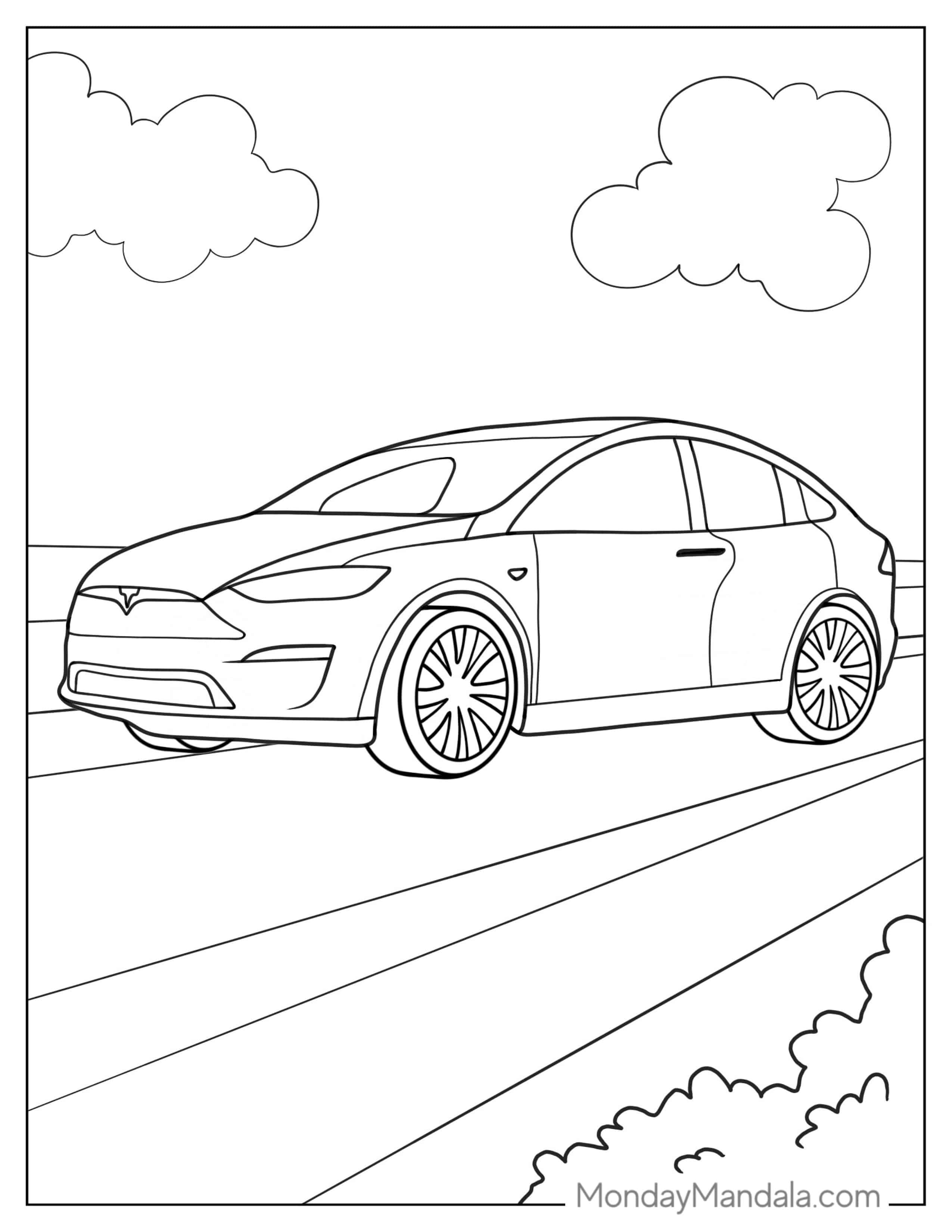 Easy Outline Of a Tesla To Color For Kids coloring page