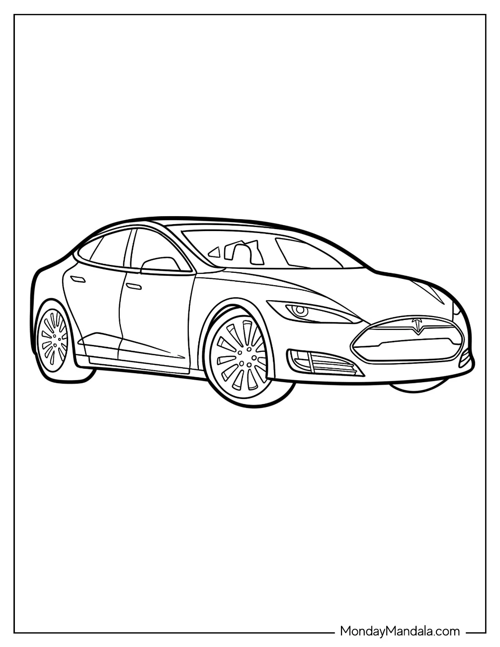 Realistic Tesla Coloring Page Model S Outline For Kids coloring page