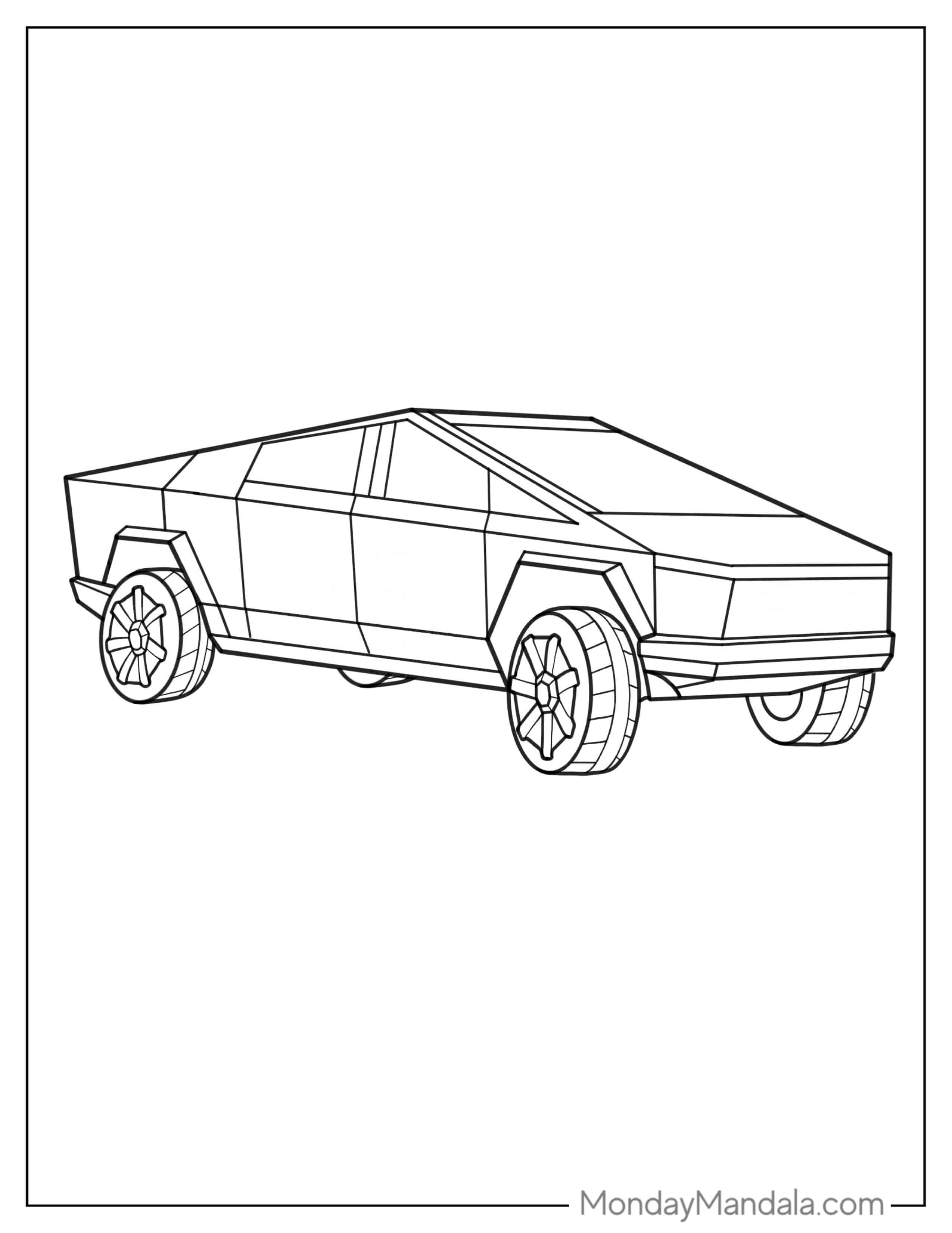 Simple To Color Tesla Cyber Truck coloring page