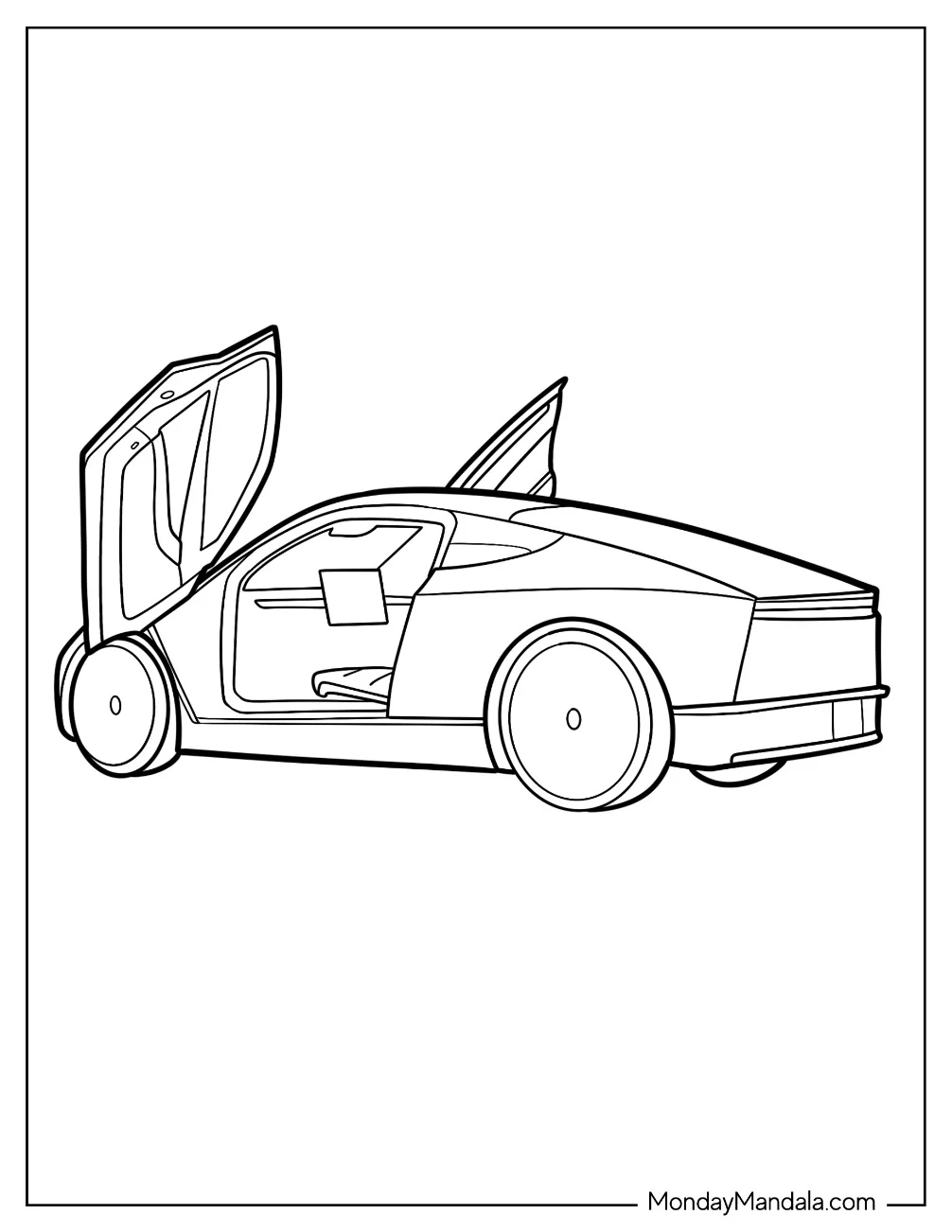 Tesla Coloring Page Cybercab With Open Doors coloring page — printable line art