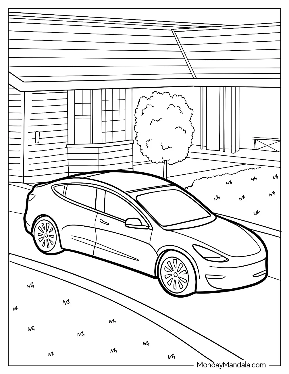 Tesla Coloring Page Model 3 With Solar Roof For Kids coloring page — printable line art