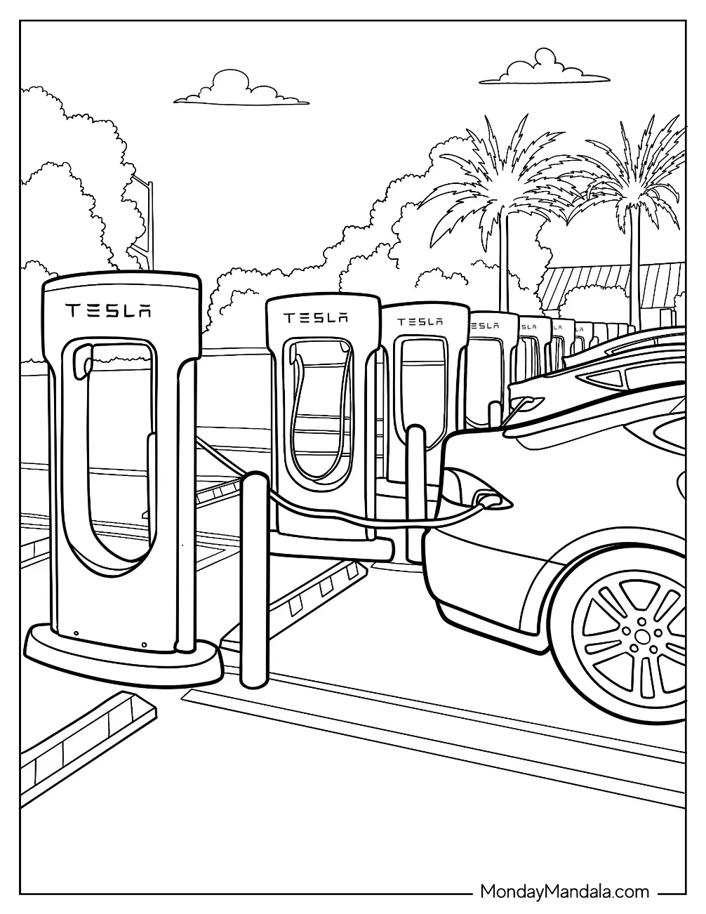 Tesla Coloring Page Superchargers coloring page — printable line art