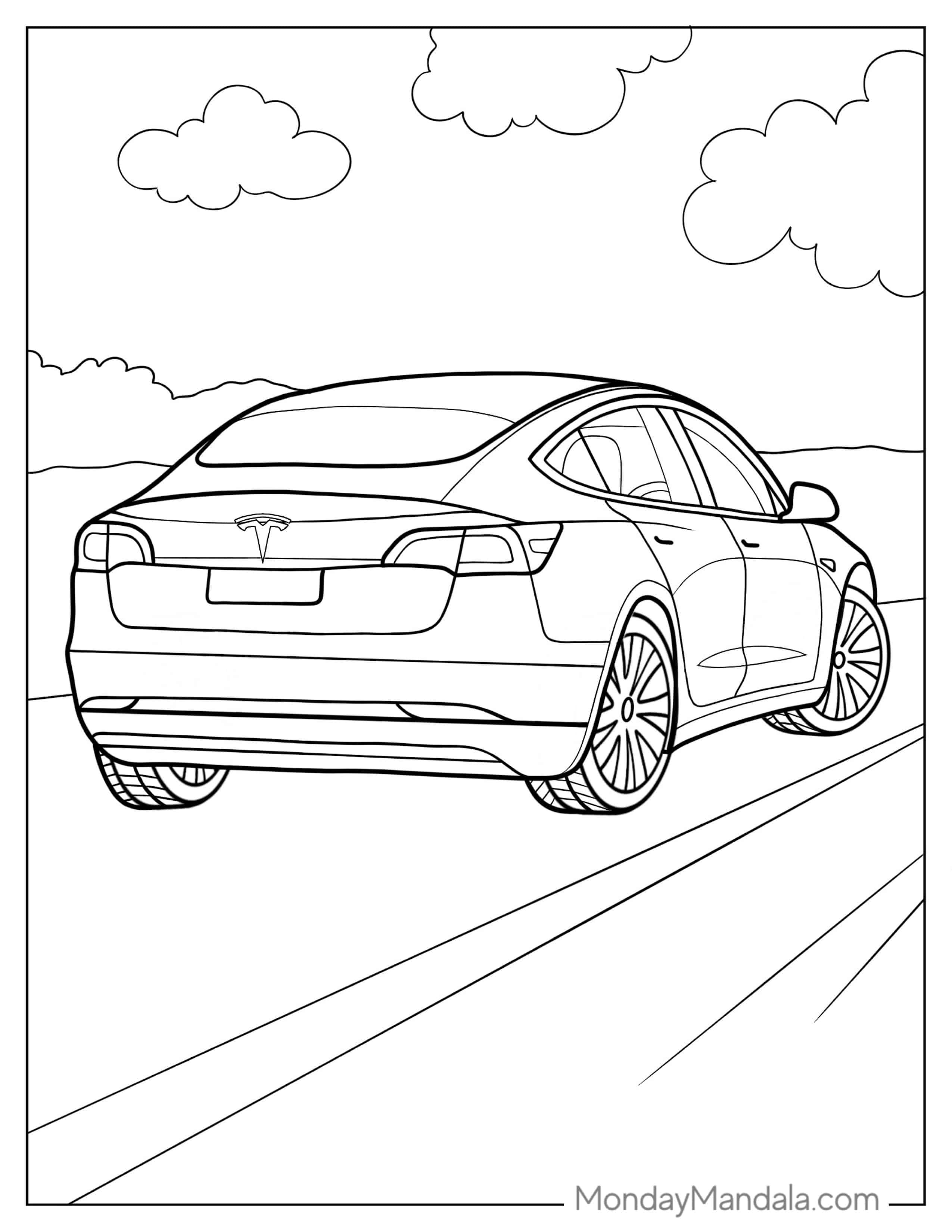 Tesla Model S Coloring Sheet coloring page — printable line art
