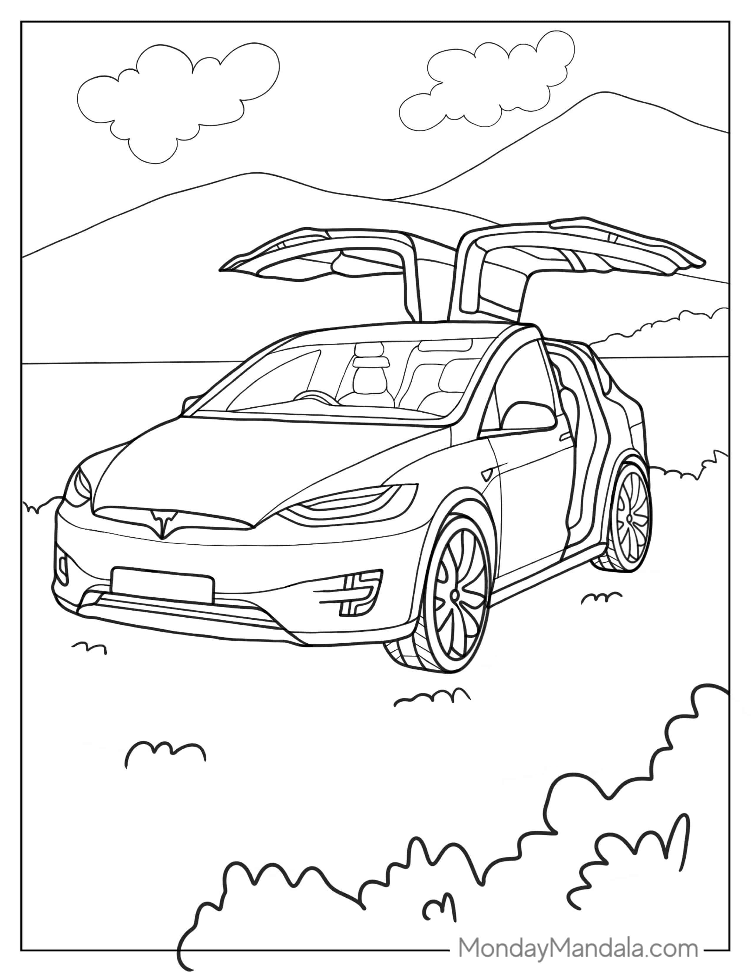 Tesla Model X With Doors Open coloring page