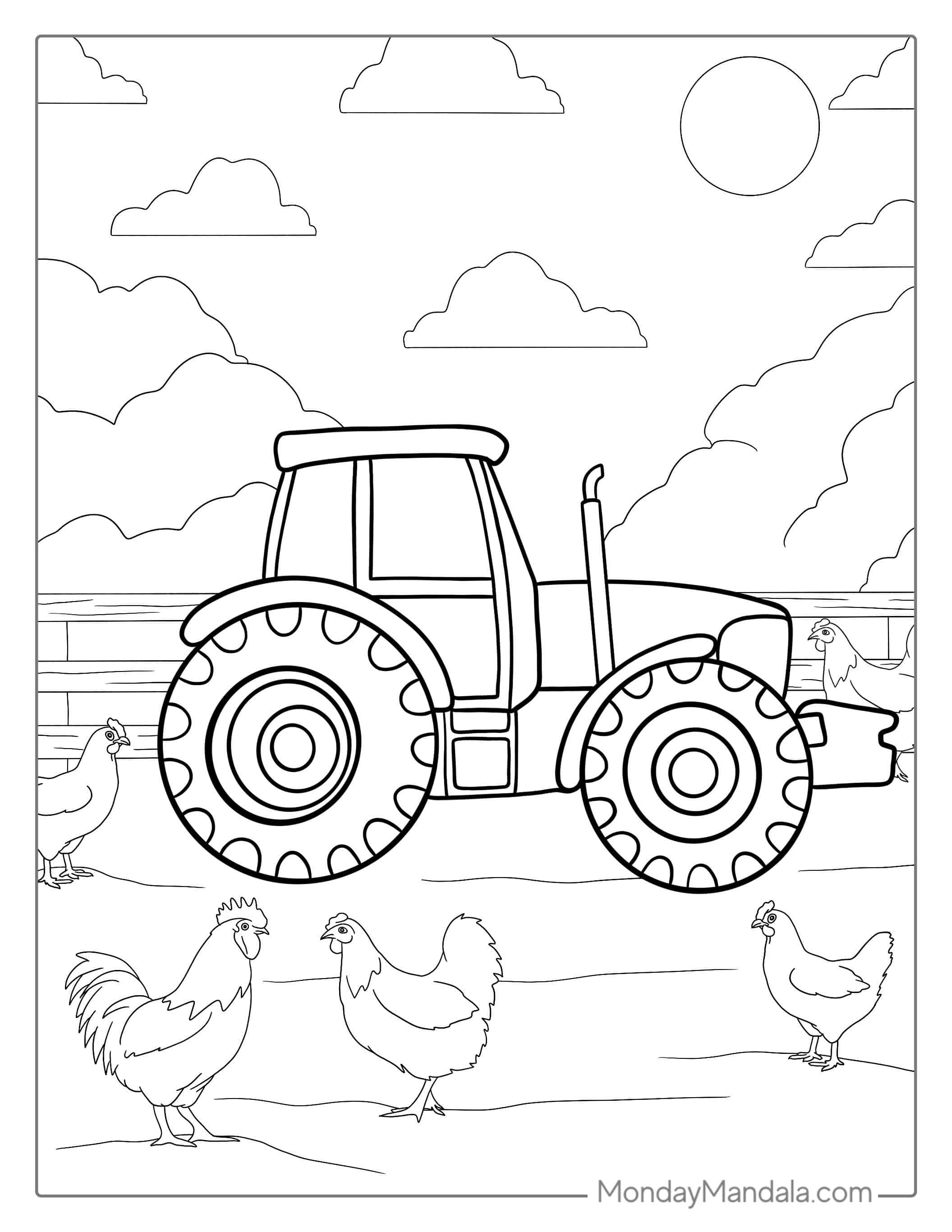 Easy Outline Of Tractor For Preschoolers coloring page