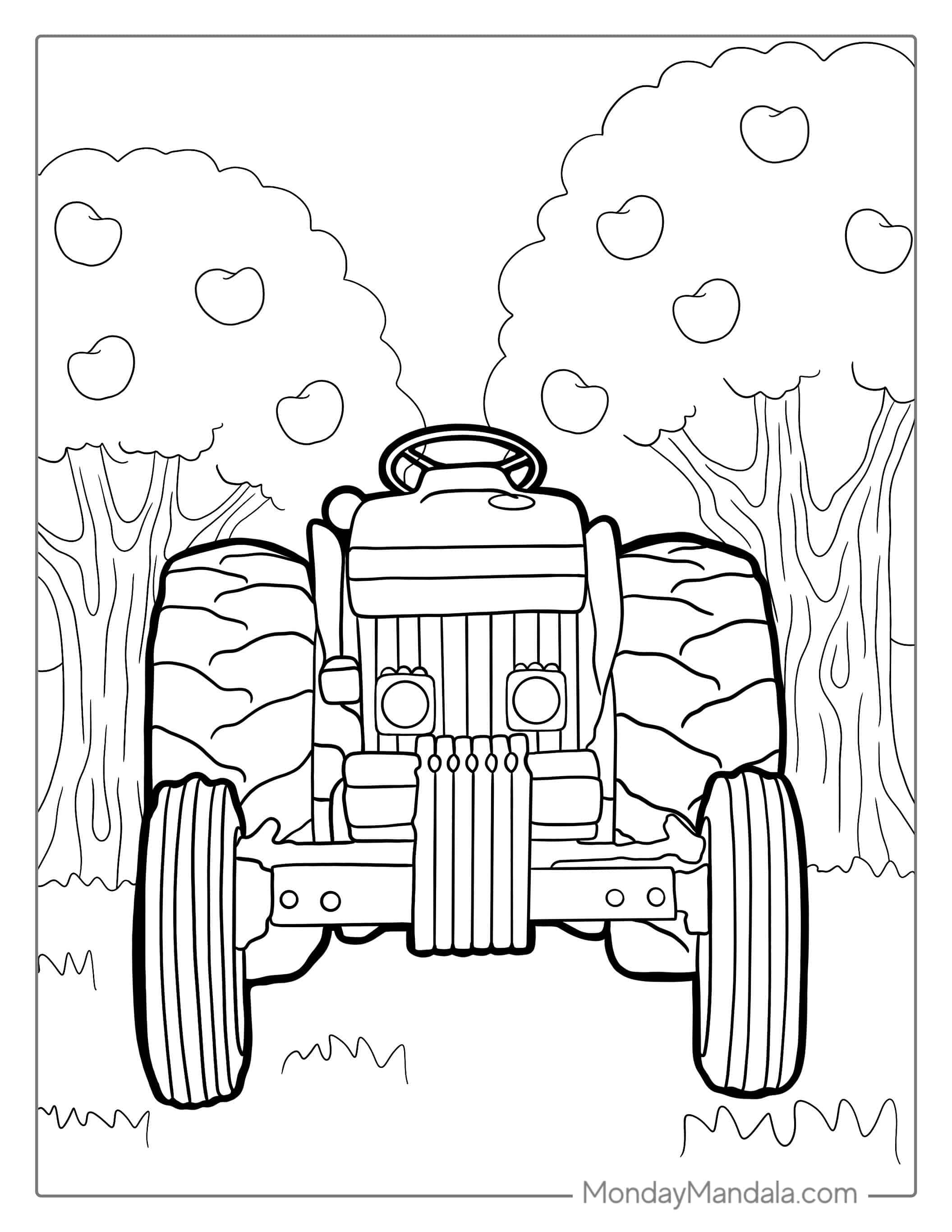 Front Facing View Of Tractor To Color For Kids coloring page