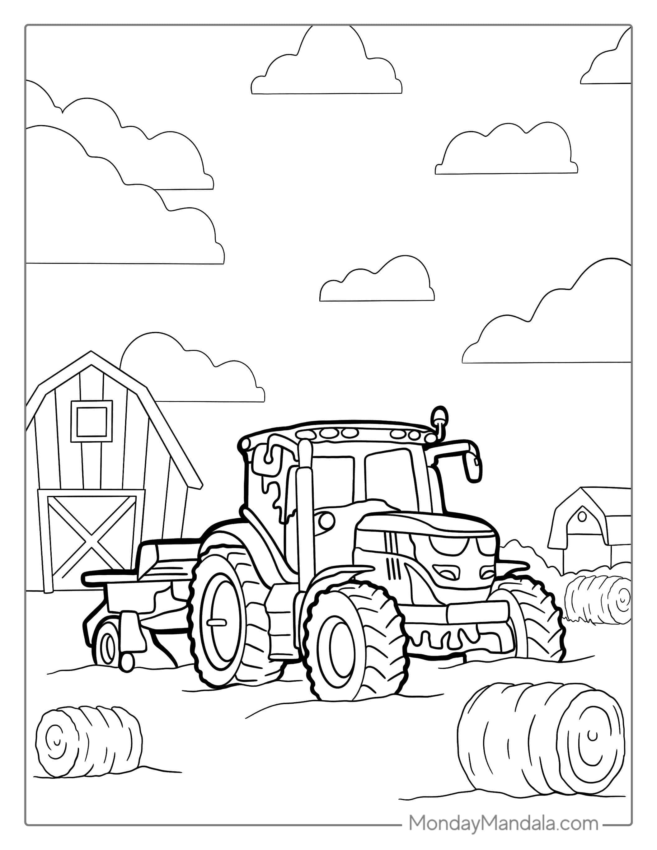 John Deere Tractor Plowing Field Coloring Page coloring page