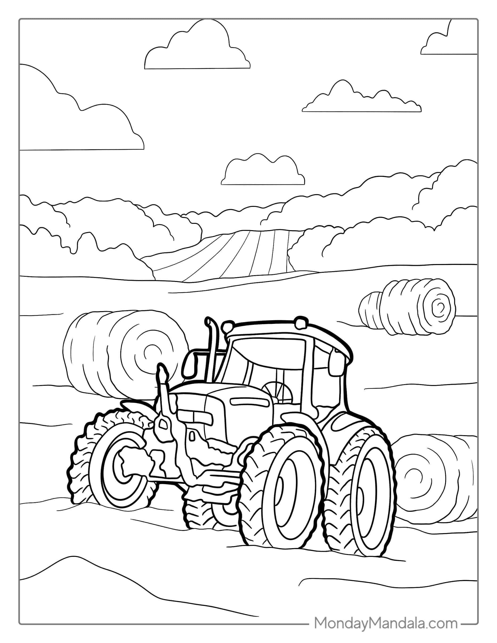 New Holland Tractor Cutting Grass Coloring Page coloring page