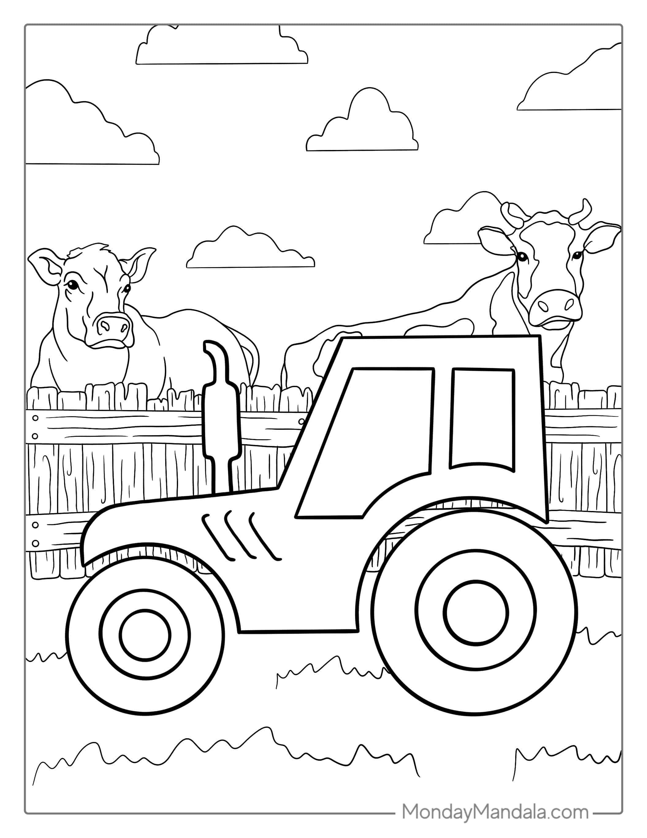 Simple Outline Of Tractor To Color For Kids coloring page