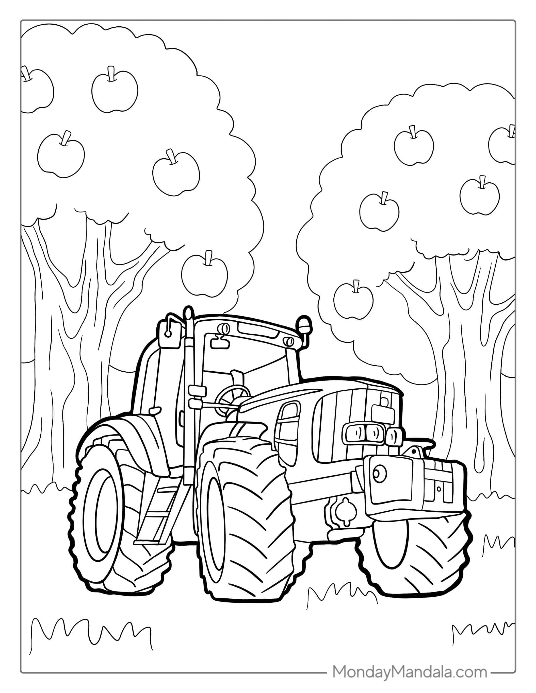 Tractor In Apple Orchard Coloring Page coloring page