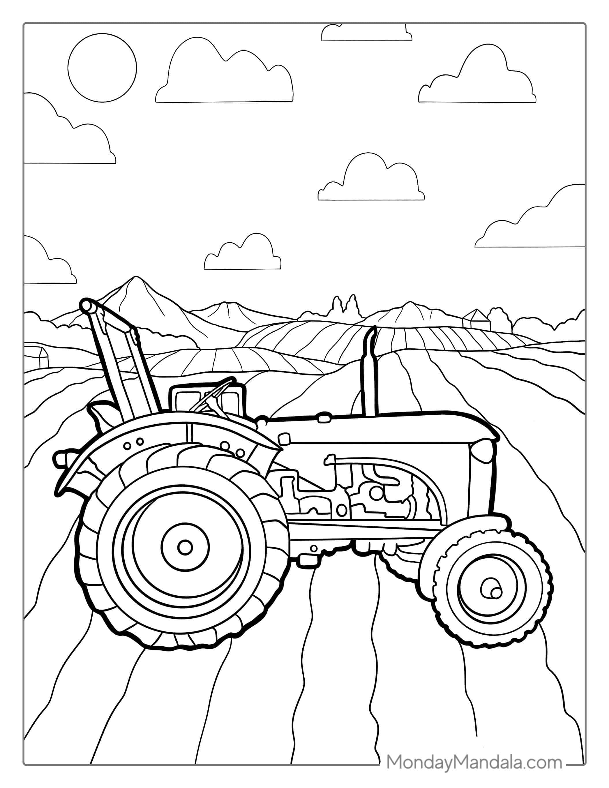 Tractor On The Farm To Color For Kids coloring page