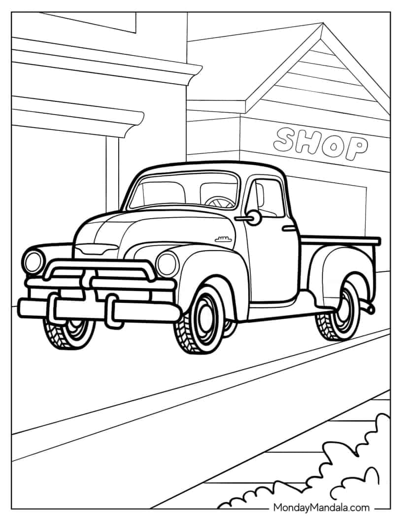 1960s Old Style Pickup Truck To Color coloring page — printable line art