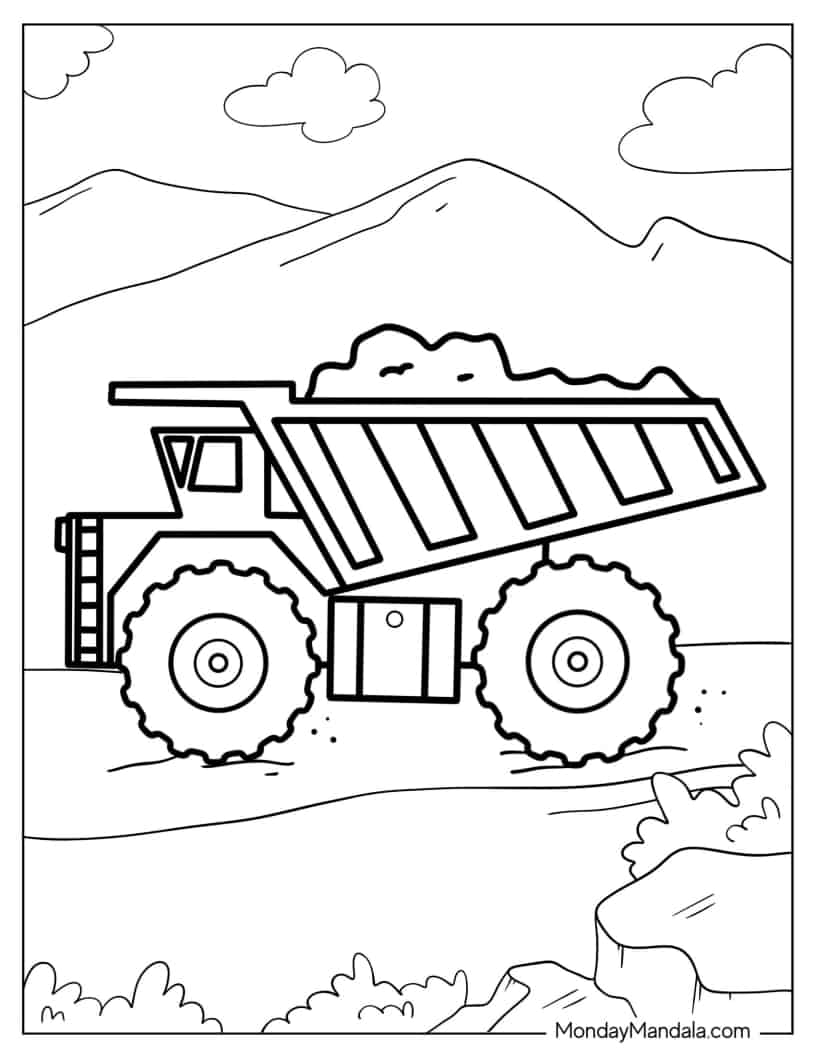 Big Digger Truck To Color coloring page — printable line art