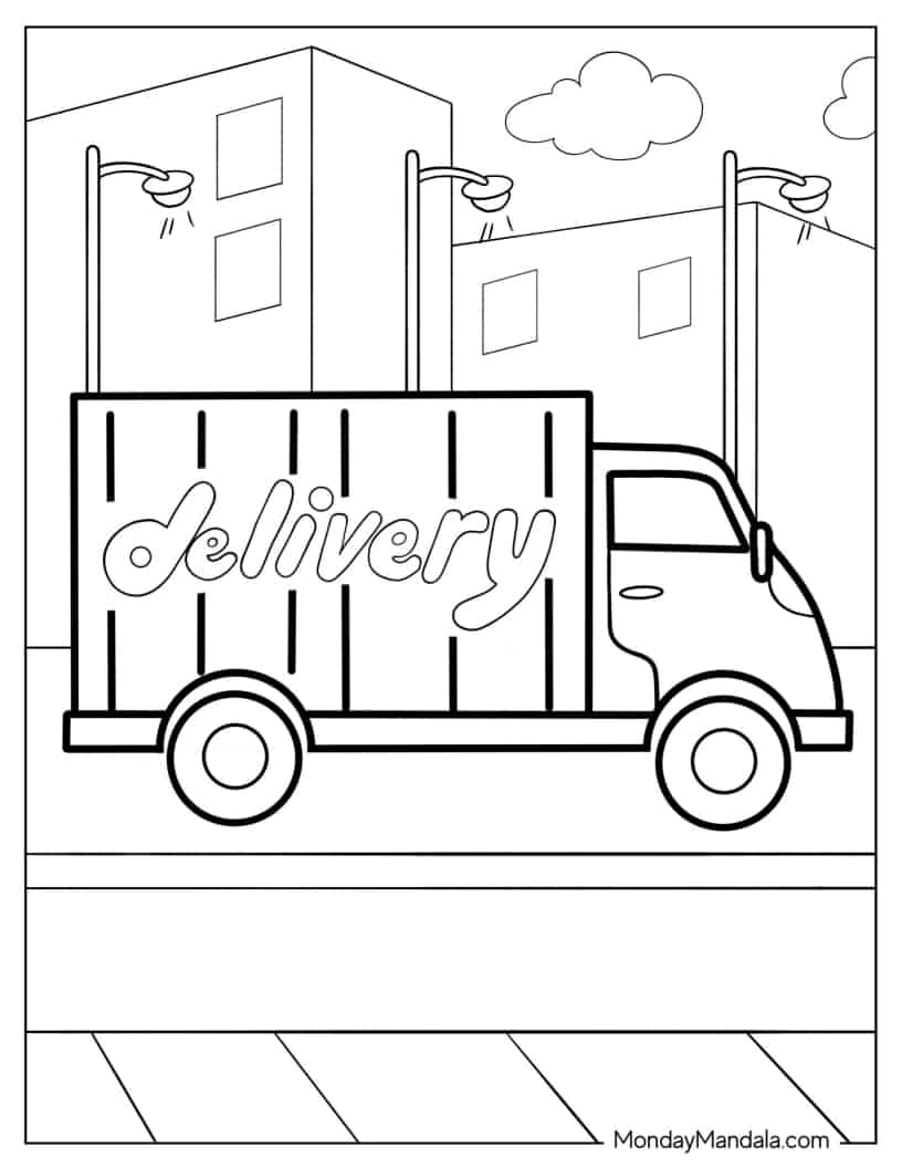 Delivery Truck Coloring Sheet coloring page — printable line art
