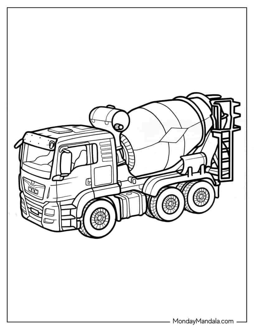 Detailed Cement Truck To Color coloring page
