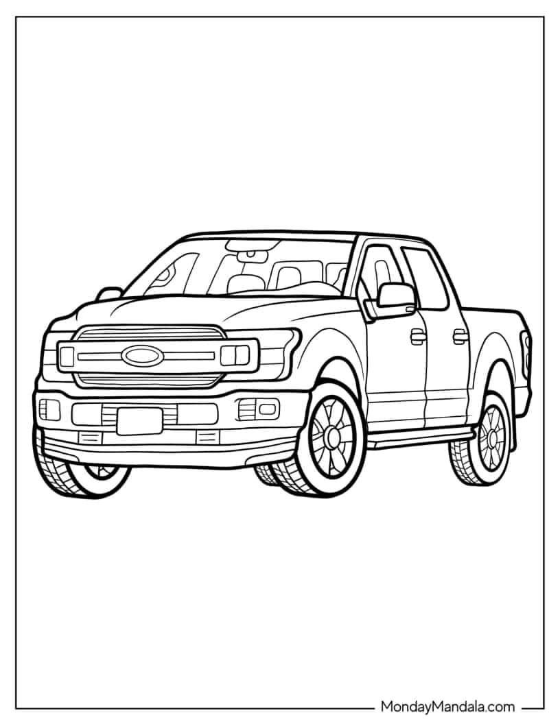 Detailed Ford Pickup Truck coloring page — printable line art