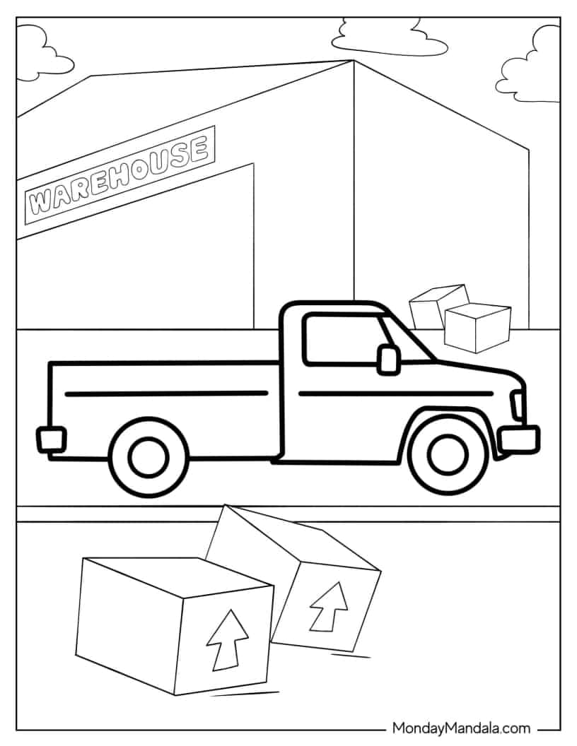 Easy Truck Coloring Page For Kids coloring page — printable line art