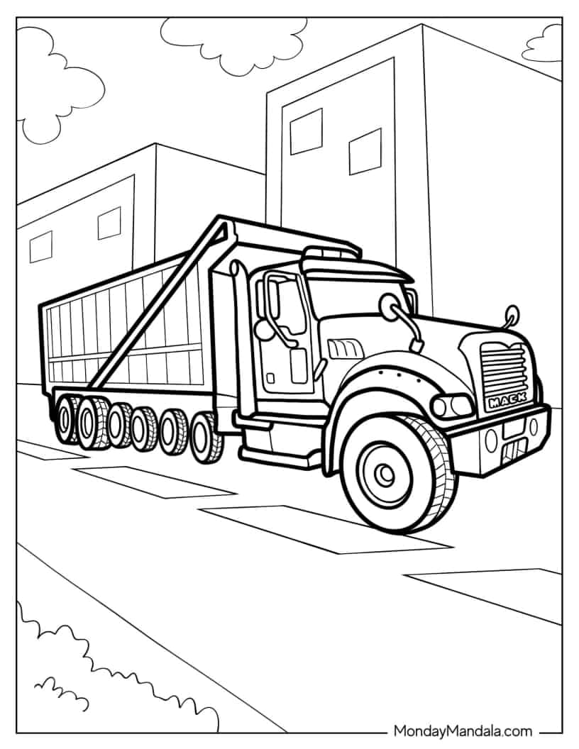 Large MACK Dump Truck Coloring Picture coloring page