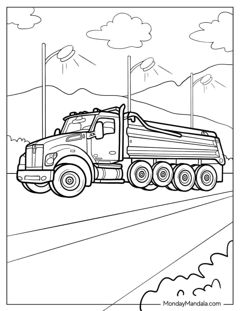 MACK Dump Truck coloring page — printable line art