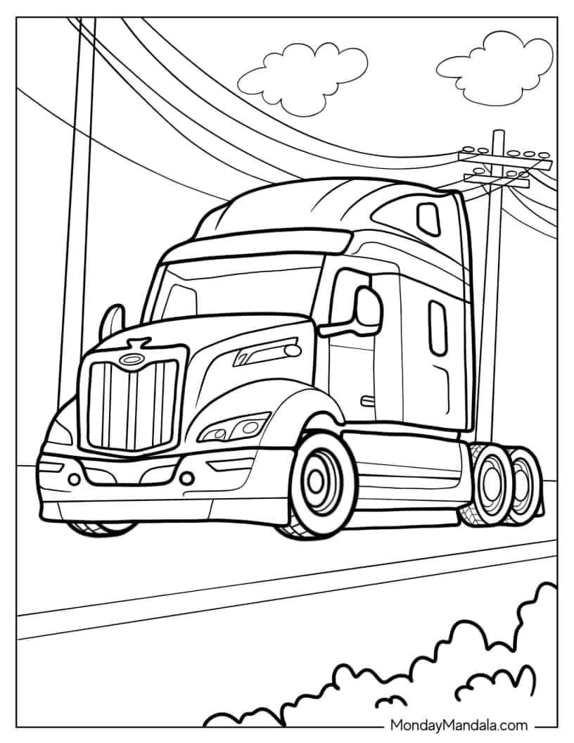 Modern Semi Truck To Color coloring page