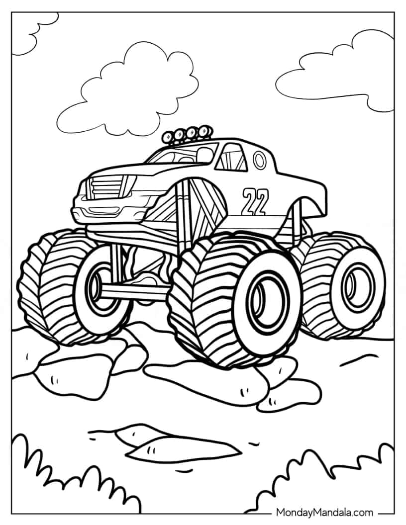 Monster Truck Coloring Sheet coloring page — printable line art