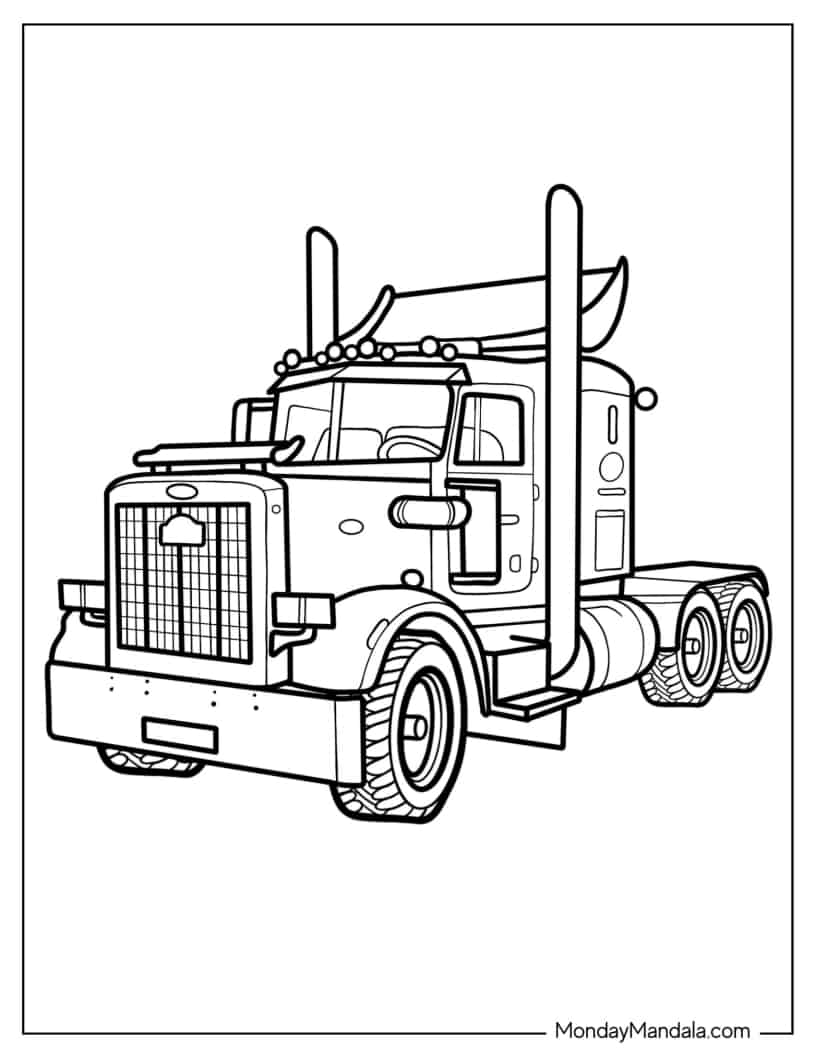 Semi Truck Coloring Sheet coloring page — printable line art