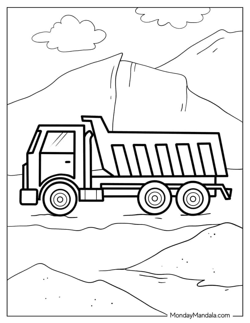 Simple Outline Of Dump Truck To Color coloring page