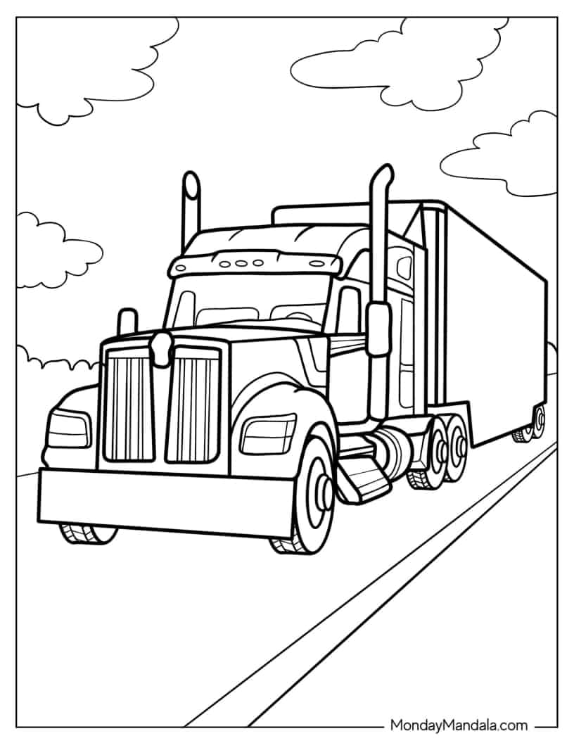 Simple To Color Semi Truck coloring page